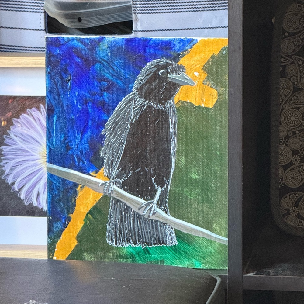 Colorful Crow 8x10” acrylic painting